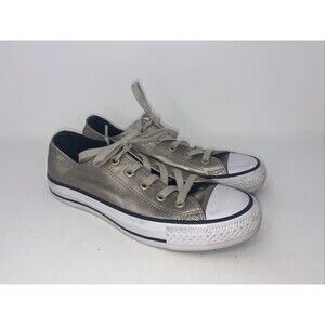 Converse All Star Womens 6 Leather Silver Metallic Low Sneakers Shoes